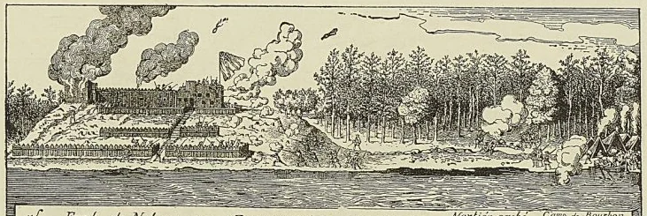 PRISE PAR LES FRANÇAIS DE FORT-BOURBON, BAIE D’HUDSON (Tirée de l’Histoire de l’Amérique septentrionale, par Bacqueville de la Potherie.)