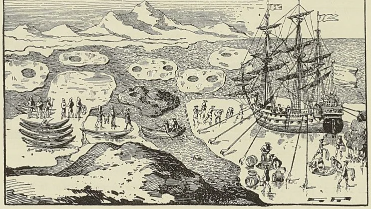 LE « PÉLICAN » GRAPPINÉ SUR LA GLACE DANS LE DÉTROIT DE LA BAIE D’HUDSON, tirée de l’Histoire