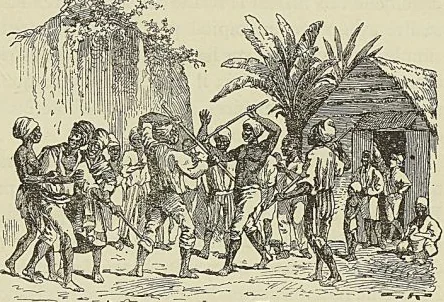 RÉJOUISSANCES PUBLIQUES CHEZ LES NOIRS, d’après une gravure du XVIlle siecle