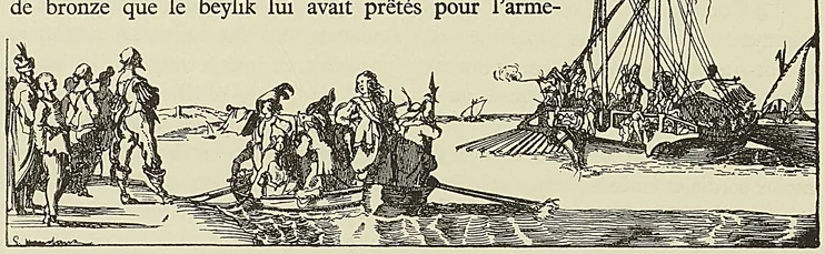 DÉPART D’UNE EXPÉDITION CONTRE LES BARBARESQUES, d’après une eau-forte de La Belle