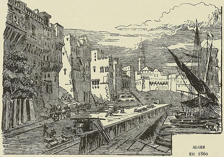 CONSTRUCTION DU BOULEVARD DE L’IMPÉRATRICE A ALGER (d’après un dessin de Chassériau).