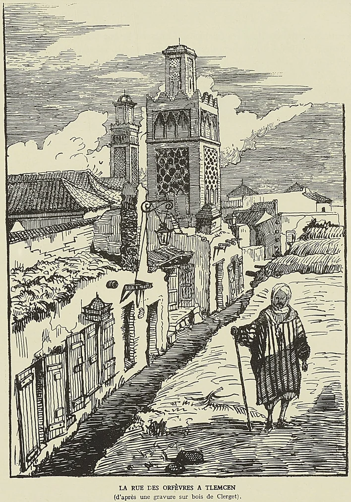 RUE DES ORFÈVRES A TLEMCEN, d’après une gravure sur bois de Clerget