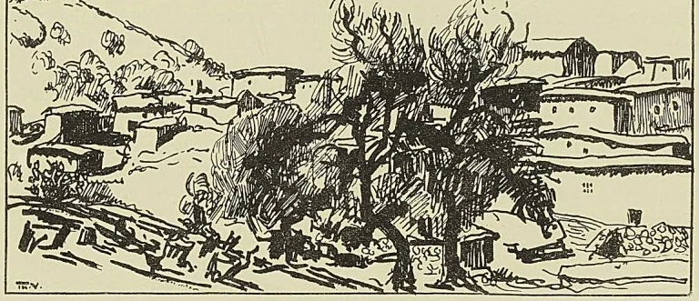 TAOUNAT (RIF), UN DOUAR, dessin d’après nature