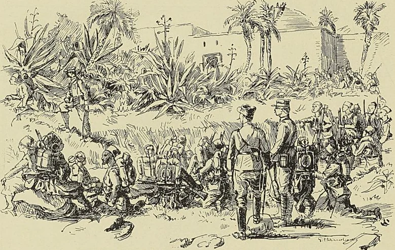 CONCENTRATION DE LA COLONNE PHILIPPOT AUX PORTES DE FÈS, dessin de G. HANoTAUx fils