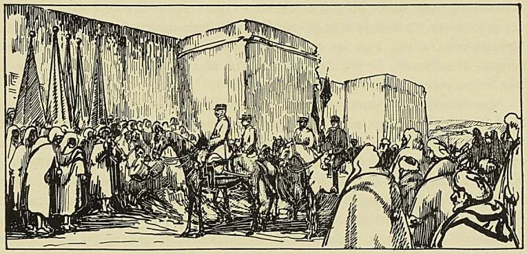 ENTRÉE DU GÉNÉRAL. LYAUTEY A TAZA en compagnie des généraux Gouraud et Baumgarten