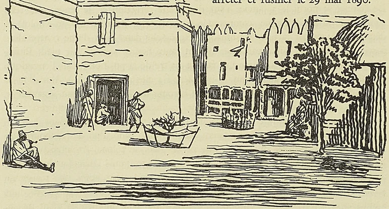 ENTRÉE DU PALAIS D’AHMADOU A SÉGOU, d’après un croquis de Mage