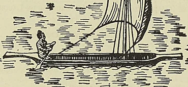BARQUE INDIGÈNE, CÔTE DE GUINÉE, d’après un Atlas de 1628, cul-de-lampe