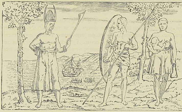 UNE ROHANDRIANA PORTÉE PAR SES ESCLAVES. Gravure extraite de Flacourt : Histoire de la grande ile Madagascar