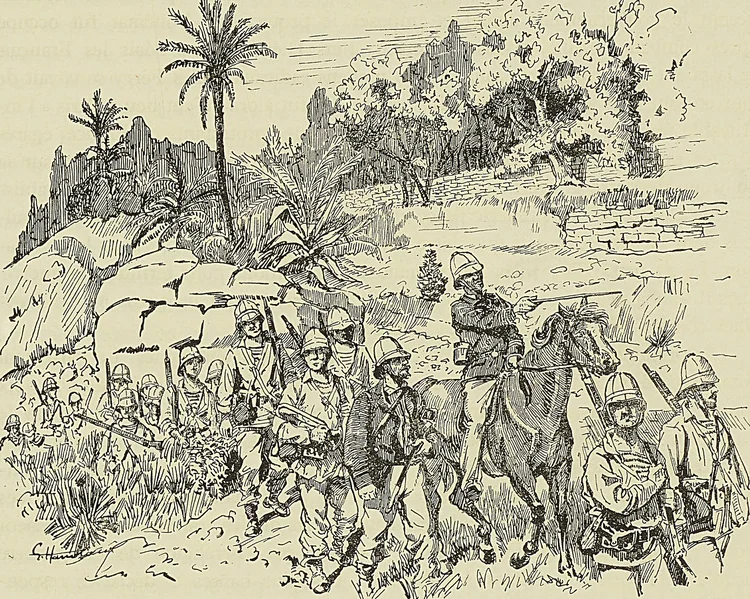 COMPAGNIE DE FUSILIERS MARINS A MADAGASCAR (1884), d’après une aquarelle de Edouard Detaille