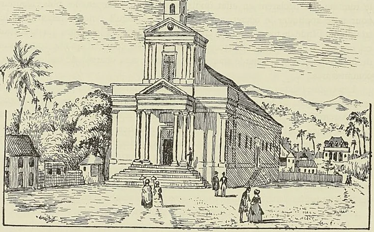 L’ÎLE BOURBON EN 1847 : ÉGLISE SAINT-BENOiT, d’après une lithographie de Roussin. ILE BOURBON. PASSAGE DE LA RAVINE DES AVIRONS, d’après une lithographie de Roussin (1848) LE BARACHOIS DE SAINT-DENIS EN 1860, d’après un dessin de Bérard. Simonin : Voyage à la Réunion