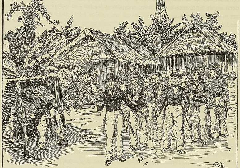 DÉBARQUEMENT DES FRANÇAIS A TAHITI (D’après un dessin de Édouard Detaille).
