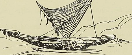 PIROGUE A BALANCIER DES ÎLES FIDJI. Cul-de-lampe