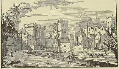 ENTRÉE DU PORT DE RHODES (D’après une gravure sur bois de 1850).