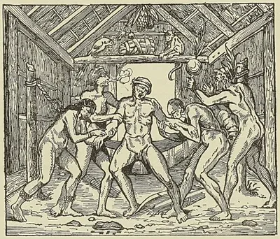 COMMENT LES SAUVAGES SOIGNENT LEURS MALADES, d’après Thévet. Cosmographie (1575)