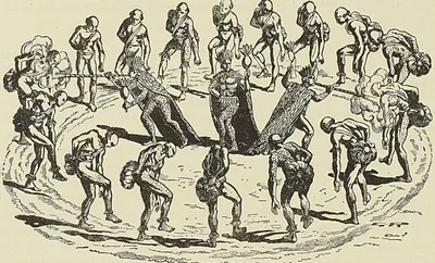 MANIÈRE DONT LES PRÊTRES CARAÏBES SOUFFLENT LE COURAGE (D’après une gravure de Picard)…