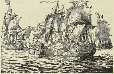 COMBAT NAVAL ENTRE LES FLOTTES FRANÇAISE ET ANGLAISE, d’après des aquarelles du Musée de