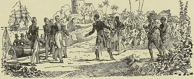 RECONNAISSANCE DE L’INDÉPENDANCE D’HAÏTI PAR LA FRANCE, gravure allégorique contemporaine