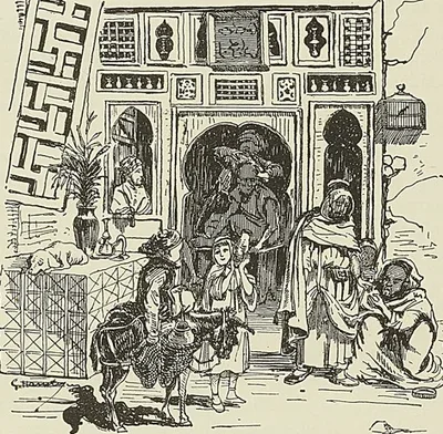 BOUTIQUE DE BARBIER À ALger, d’après un dessin de l’Illustration