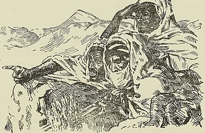 CHASSEURS A L’AFFÚT, d’apres le tableau de E. Dinet