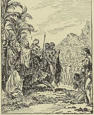 BAPTÊME DU ROI DU CoNGO, gravure de Cochin, abbé Prévost : Histoire des Voyages