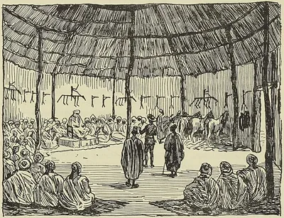 VISITE DU CAPITAINE BINGER AU NABA DE KARAGA, d’après un croquis du capitaine Binger