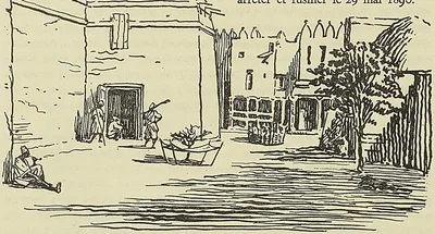 ENTRÉE DU PALAIS D’AHMADOU A SÉGOU, d’après un croquis de Mage
