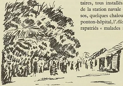 UN MARCHÉ A BRAZZAVILLE, d’après un croquis de la Mission de Brazza
