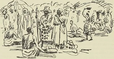 UN MARCHÉ DANS L’ADAMAOUA (Mission Maistre. D’après un dessin de M. Perret, Tour du Monde…