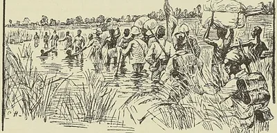 PASSAGE DE LA MISSION MAISTRE DANS LES MARAIS DE KASSINDA (D’après un dessin d’Al. Paris…