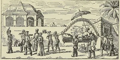 RADJAH EN PALANQUIN, d’après Sonnerat : Voyage aux Indes orientales 1782. (A. Reiss.)…