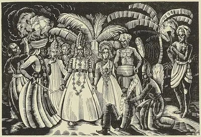 BALLET RITUEL DES HINDOUS DE LA CÔTE MALABAR (D’après une estampe du dix-huitième siècle…