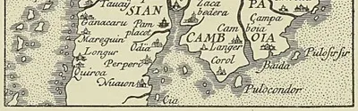 CARTE DE L’INDOCHINE, extraite de l’Atlas Ortelius (1595)