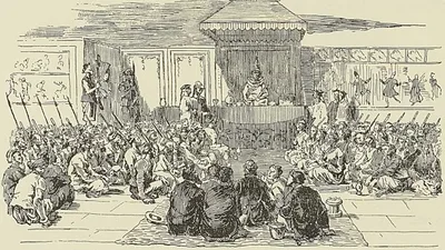 RÉCEPTION DE FRANCIS GARNIER PAR LE ROI DE XIEN-HONG (D’après un dessin de Delaporte…