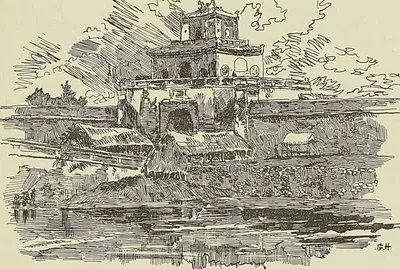 ENTRÉE DE LA CITADELLE DE HUÉ, d’après un bois de A. Lepère