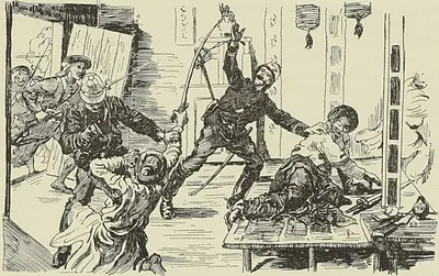 CAPTURE DE HAM-NGHI, par le capitaine Boulangier d’après un croquis du Monde illustré