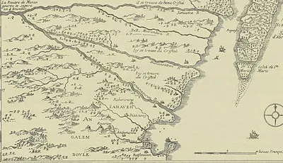 CARTE DE L’ILE SAINTE-MARIE (Flacourt : Histoire de la grande ile Madagascar).