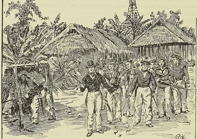 DÉBARQUEMENT DES FRANÇAIS A TAHITI (D’après un dessin de Édouard Detaille).