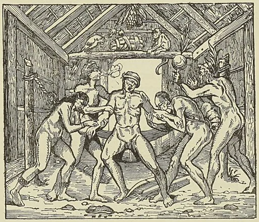 COMMENT LES SAUVAGES SOIGNENT LEURS MALADES, d’après Thévet. Cosmographie (1575)