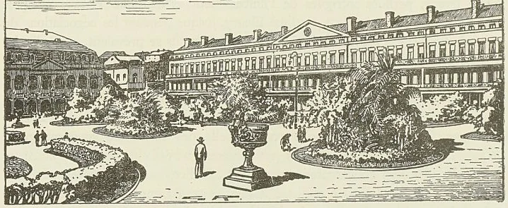 JARDIN ET ÉDIFICES FRANÇAIS DU XVIII® SIÈCLE : ancienne place d’armes de la Nouvelle-Orléans