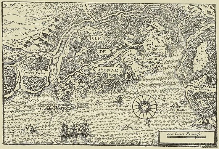 ISLE DE CAYENNE, tirée de Lefebvre de La Barre. Description particulière de l’Isle de Cayenne (1668)
