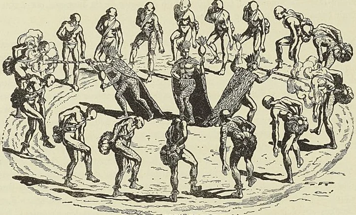 MANIÈRE DONT LES PRÊTRES CARAÏBES SOUFFLENT LE COURAGE (D’après une gravure de Picard) (dix-huitière siěcle).