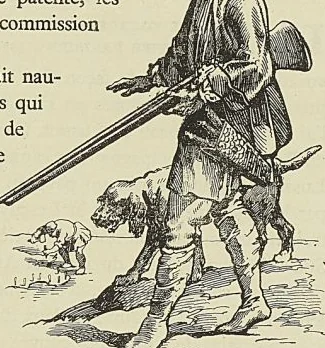 BOUCANIER ET SON CHIEN, d’après la décoration d’une carte
