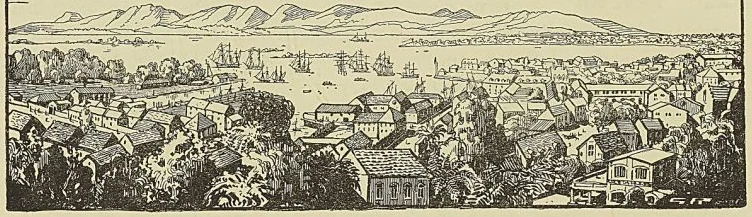 PORTE ET VILLE DE LA POINTE-A-PITRE, d’après une lithographie de Budan, frontispice