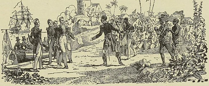RECONNAISSANCE DE L’INDÉPENDANCE D’HAÏTI PAR LA FRANCE, gravure allégorique contemporaine