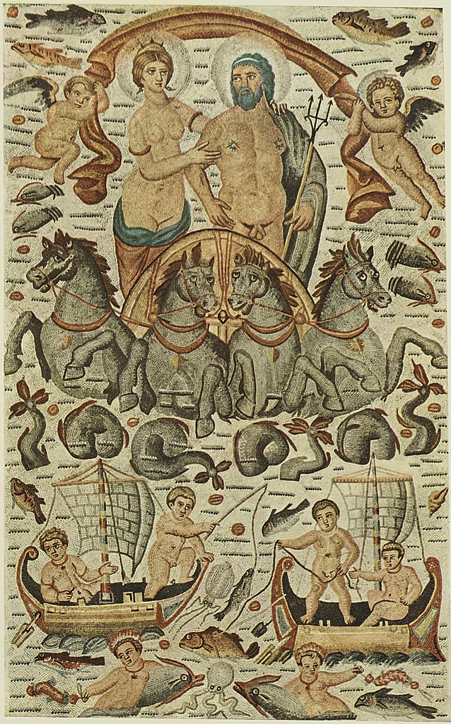 TRIOMPHE DE NEPTUNE ET D’AMPHITRITE Mosaïque de Constantine. Mission du capitaine Delamarre. (Musée du Louvre).
