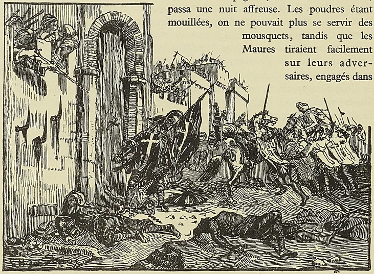 LE CHEVALIER DE SAVIGNAC PLANTE SA DAGUE DANS LA PORTE D’ALGER, d’après Raffet