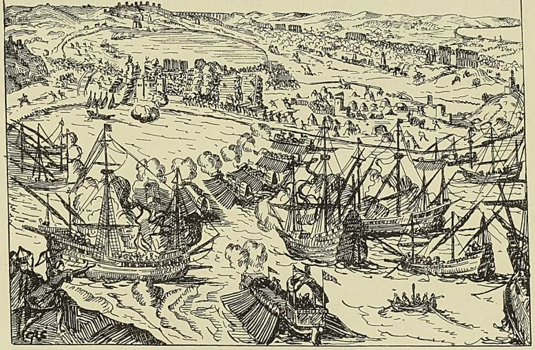 EXPÉDITION DE CHARLES-QUINT CONTRE TUNIS, d’après une gravure ancienne