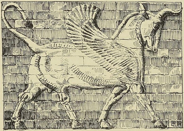 TAUREAU AILÉ ACHÉMÉNIDE DÉCOUVERT A SUSE. (Exposition d’antiquités orientales, Paris 193c)