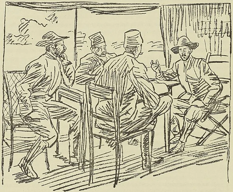 ENTREVUE DU CAPITAINE MARCHAND ET DU SIRDAR KITCHENER (D’après un croquis original publié par l’Illustration).