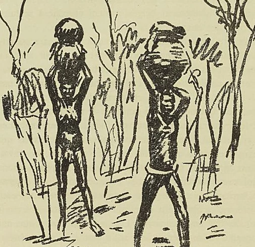 TRANSPORT DE L’HUILE DE PALME, croquis d’après nature